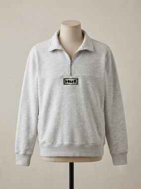 HUF Heather Gray Quarter Zip Sweatshirt - Size Medium
